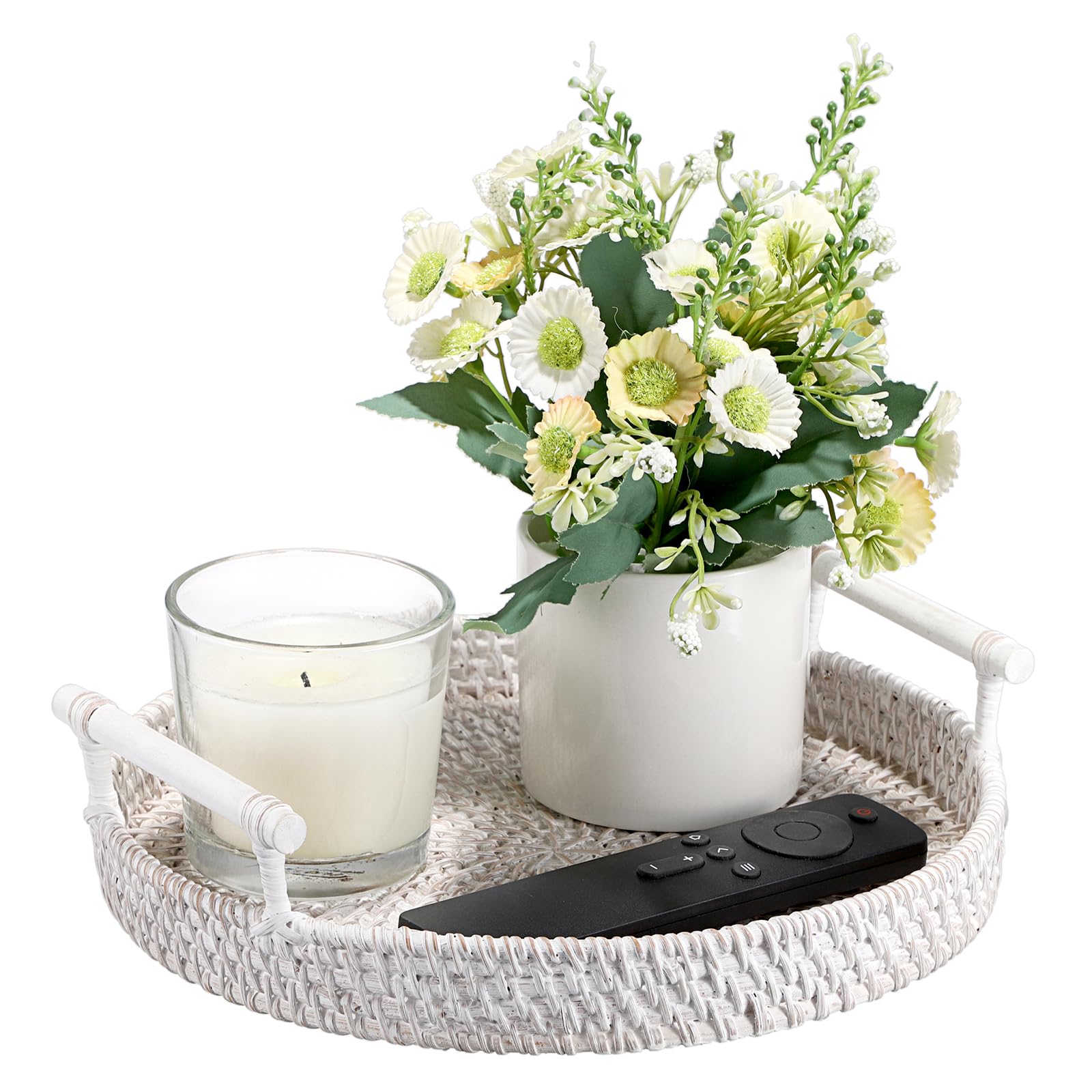 Vassoio In Rattan IGNPION 40cm - Portaoggetti Decorativo Per Tavolo, Bagno, Cucina, Bianco - Foto 7