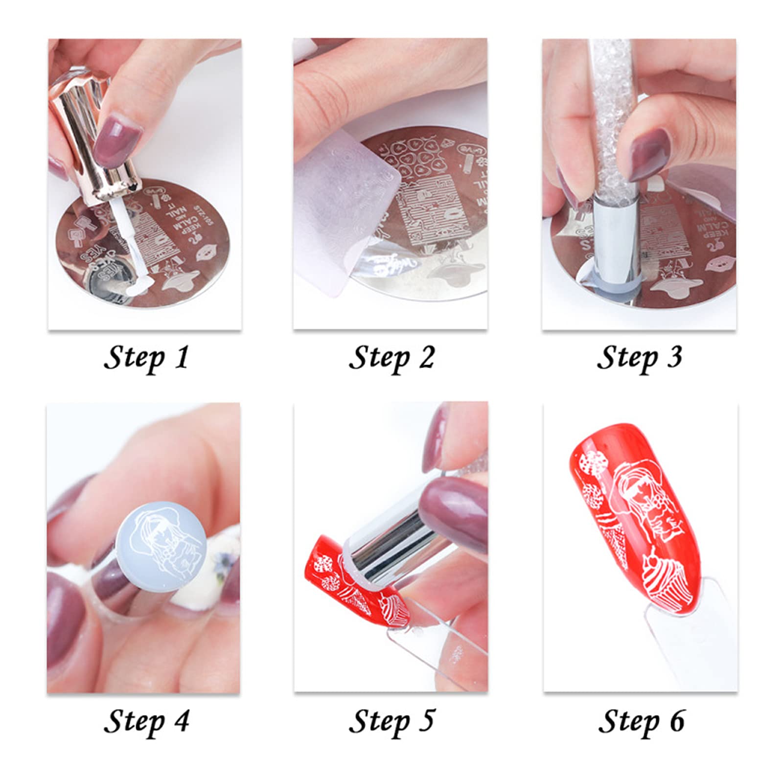 MWOOT 6pcs Set di Nail Art Stamping, Nail Template Piastra per Unghie,Mescolare Unghie Piastre Manicure Nail Piastra, UnghieTimbro Scraper Piatti Templates