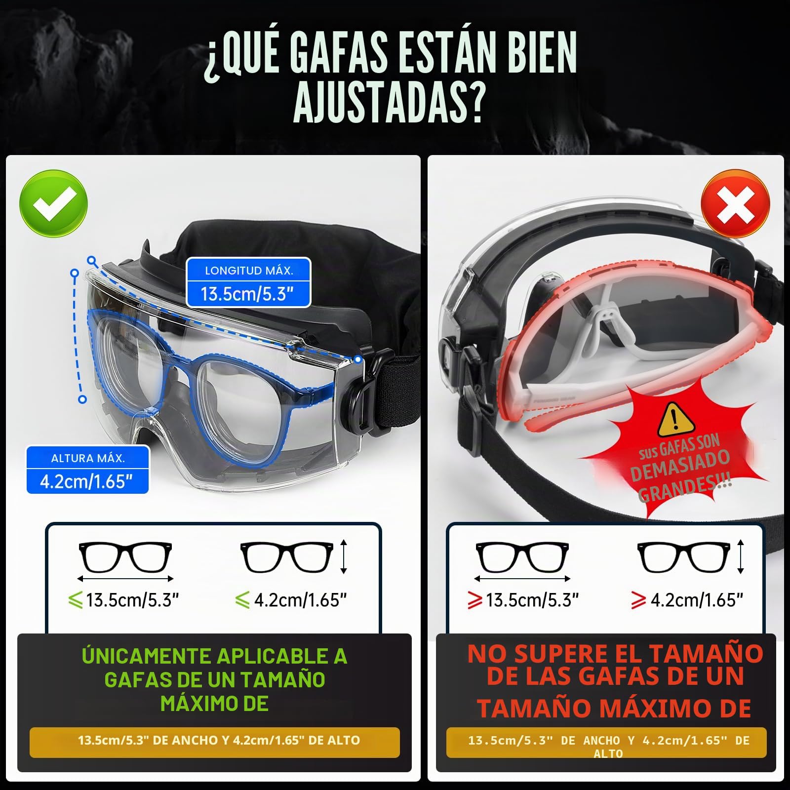 OneTigris Gafas de protección tácticas, gafas de seguridad a prueba de polvo, gafas de seguridad con CE EN166 y ANSI Z87.1, gafas de protección de visión completa para usuarios de gafas, obra