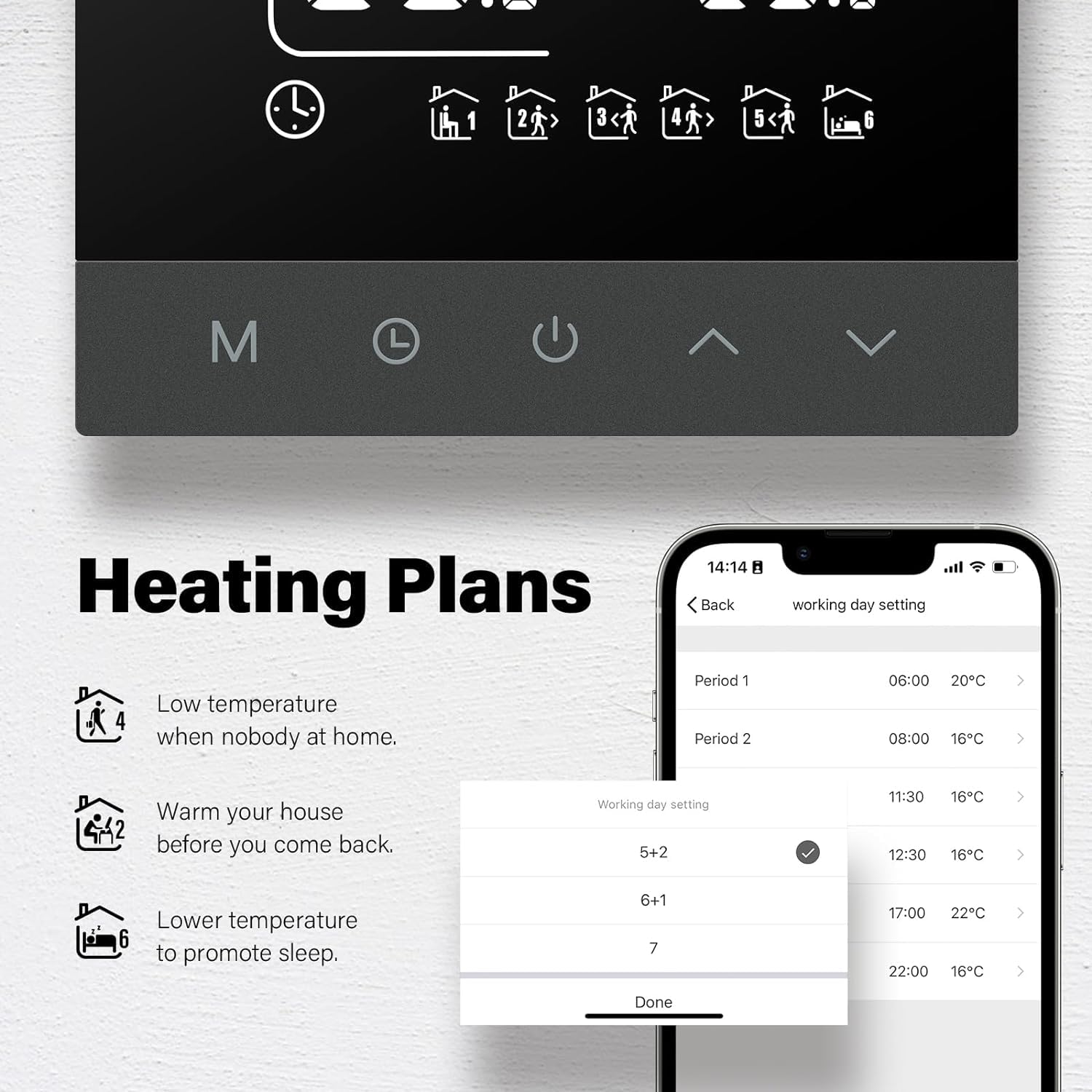 Beok Wi-Fi-thermostaat voor elektrische vloerverwarming, kamerthermostaat, wekelijkse thermostaat met digitaal display, compatibel met Alexa Google Home 16A TR9BWIFI-EP