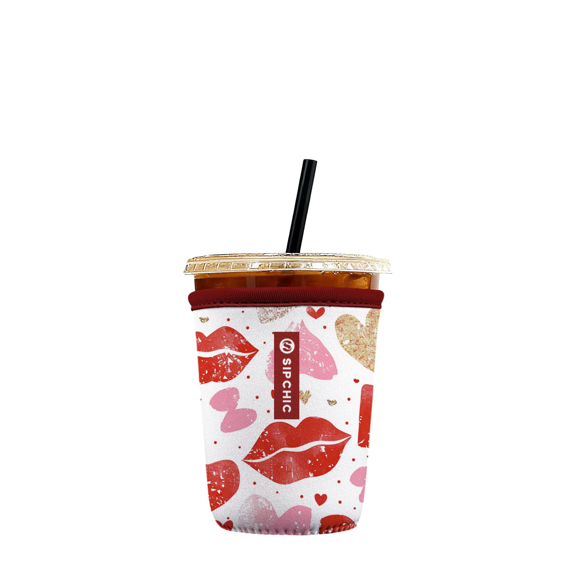Iced Coffee Sleeve – Neoprene Reusable Cup Sleeves for Drinks, Insulated Drink Sleeves to Keep Hands Dry &amp; Drinks Cold, Stylish &amp; Durable Coffee Sleeves (Love Kiss, Small: 16-20oz)