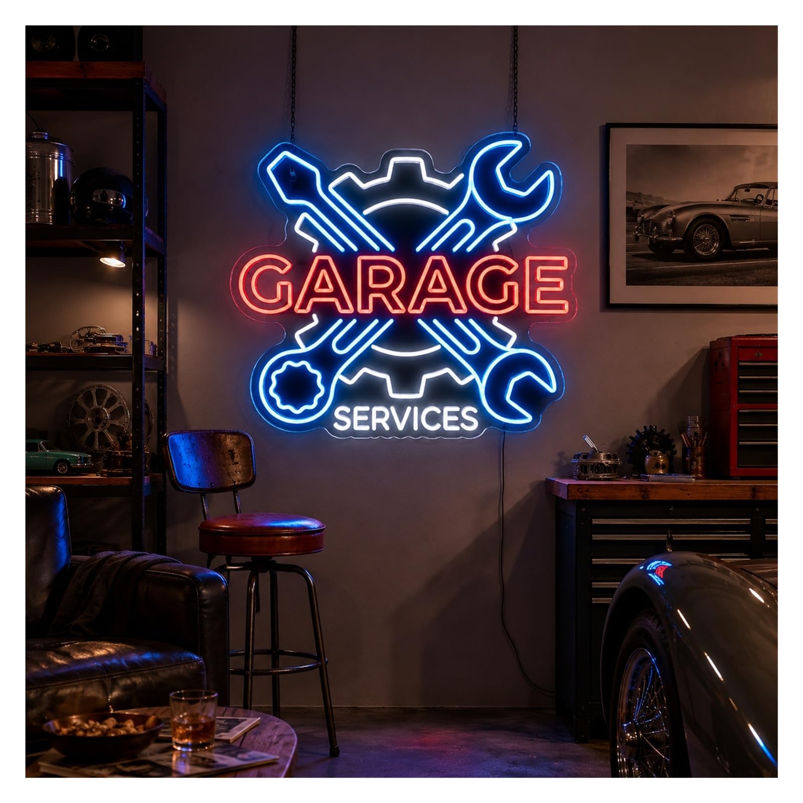 Insegna al Neon Insegna Al Neon LED Garage | Servizi Attrezzi Attrezzi Riparazione Auto Meccanico Negozio Decor 53cm/20.87in