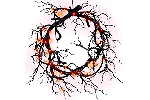 Halloween Horror Wreath 20 inch - Black Vintage Branch Wreath with Lights...