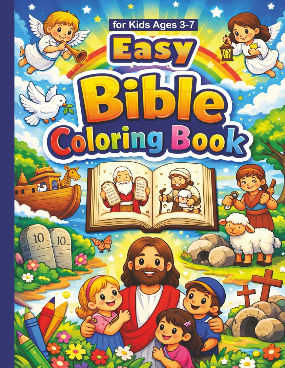 Easy Bible Coloring Book for Kids Ages 3–7: Easy and Simple Christian Coloring Pages for Preschool and Early Elementary