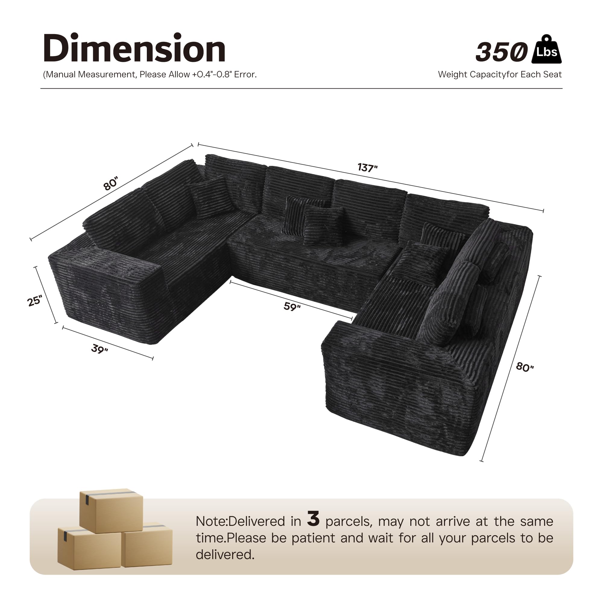 ovios 104" Cloud Sectional Couch with L-Shape Chaise,Modern Modular Sofa with Deep Seat, Upholstered Couches for Living Room Bedroom,No Assembly Required, Green (Cloud Velvet): U Shade Black (Plush Corduroy Fabric)