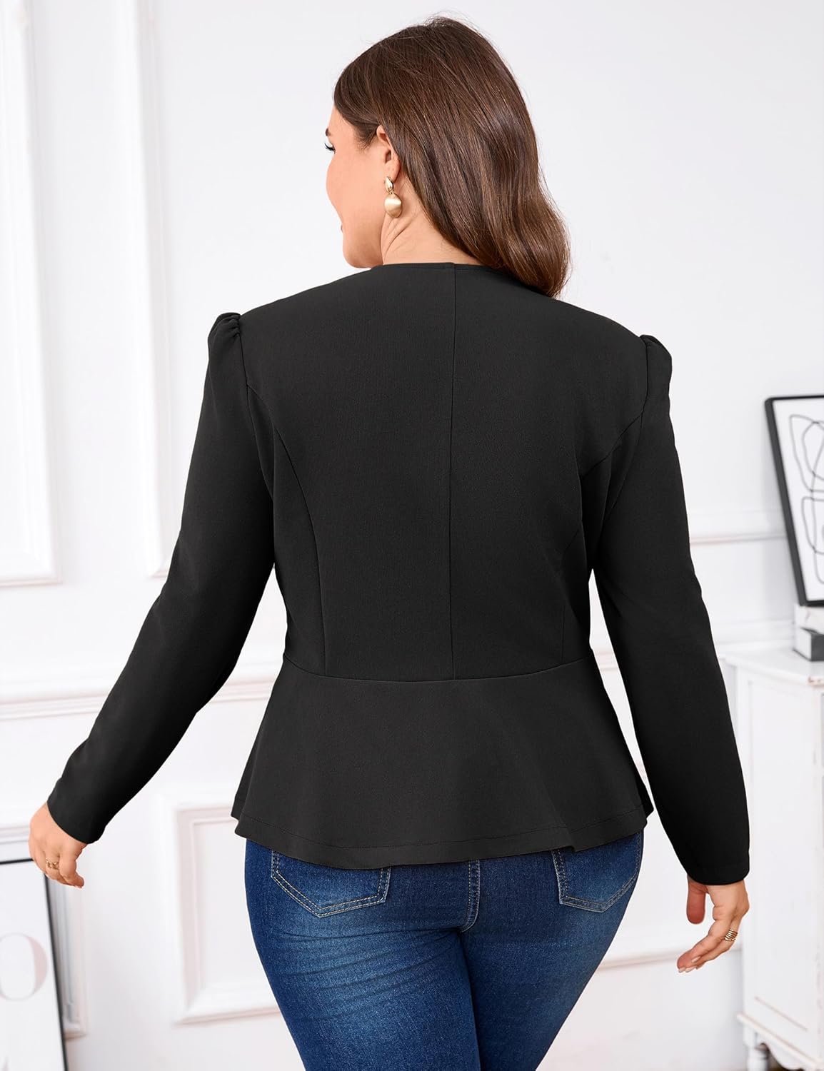 Yesfashion Plus Size Womens Hook&Eye Blazer Suit Jacket Long Sleeve Scallop Placket Peplum Business Casual Blazers - Image 6