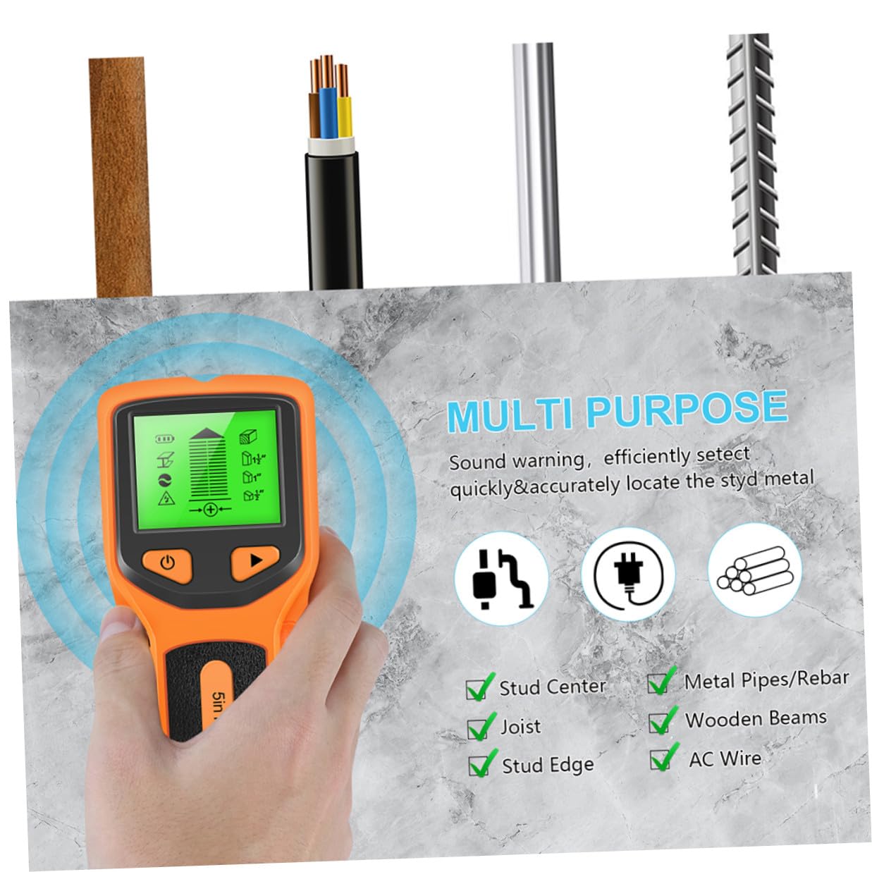 Détecteur de Métaux Mural Écran LCD, pour Bois, Métal et Fils Électriques, Scanner Mural ABS pour Travaux de Bricolage Maison