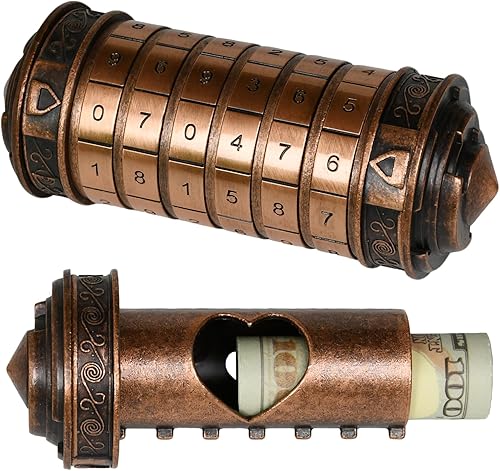 Miniatura 10 de Da Vinci Code Numeric Cryptex Caja de Rompecabezas de Dinero para Regalo en Efectivo, Caja de Joyería con Compartimento Oculto, Regalo Único de