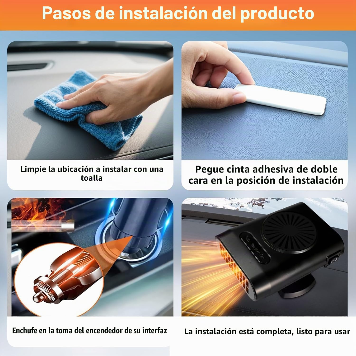 Calentador para Coche, Ventilador de calefacción y refrigeración rápida 2 en 1, desempañador de Parabrisas con Enchufe para Encendedor de Cigarrillos, Calentador portátil para Coche de 200W