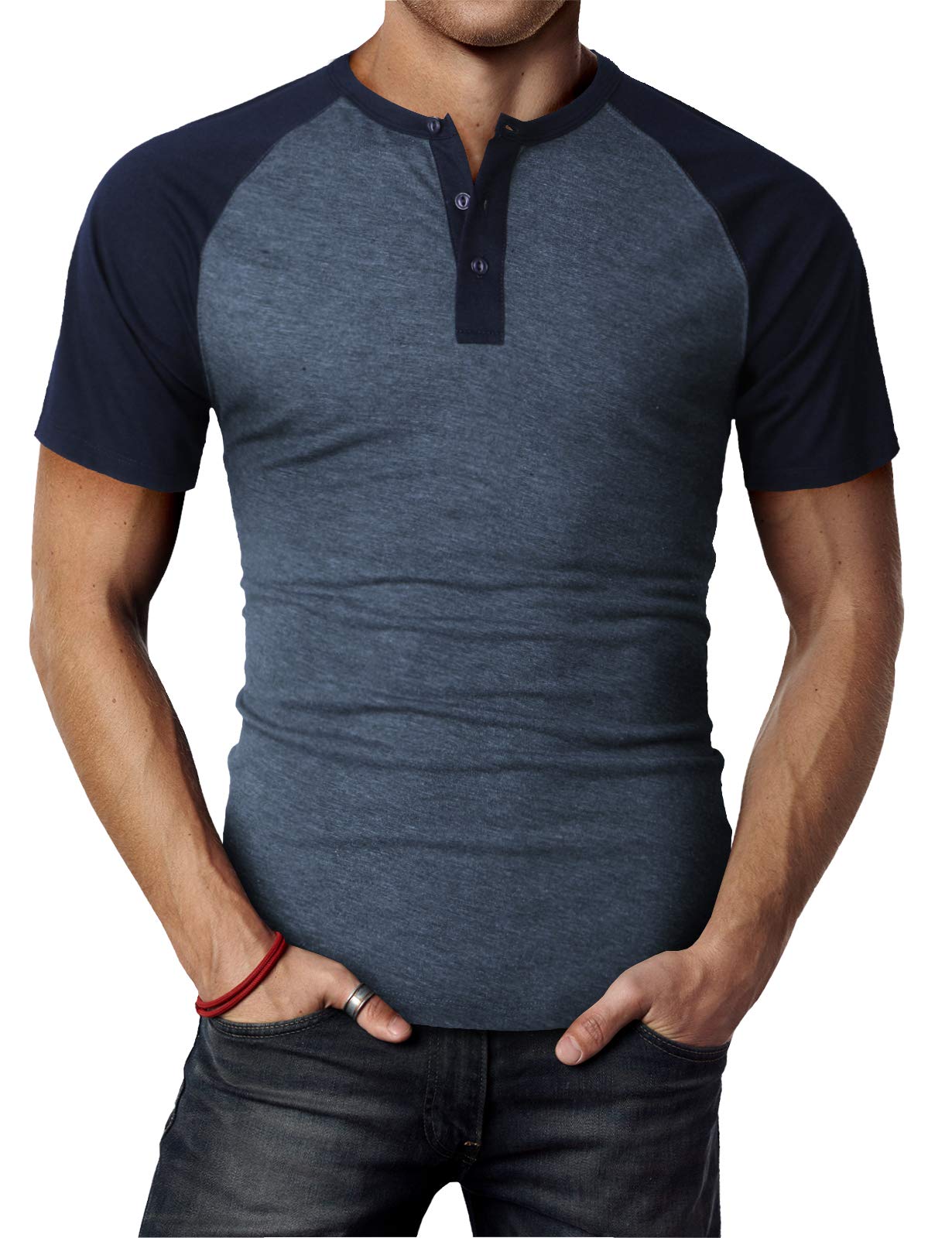 H2HMens Henley - Raglan Short Sleeve Casual Slim Fit T-Shirts
