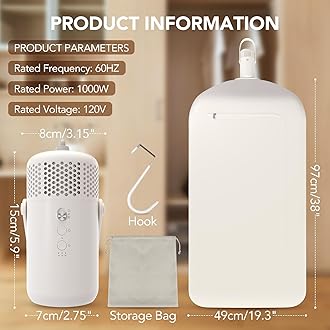 Keafont Portable Clothes Dryer, Compact Portable Dryer Machine for Apartment, RV, Travel - Premium 1000w Mini Dryer with Dry Bag, Hook for Light Clothes, Underwear