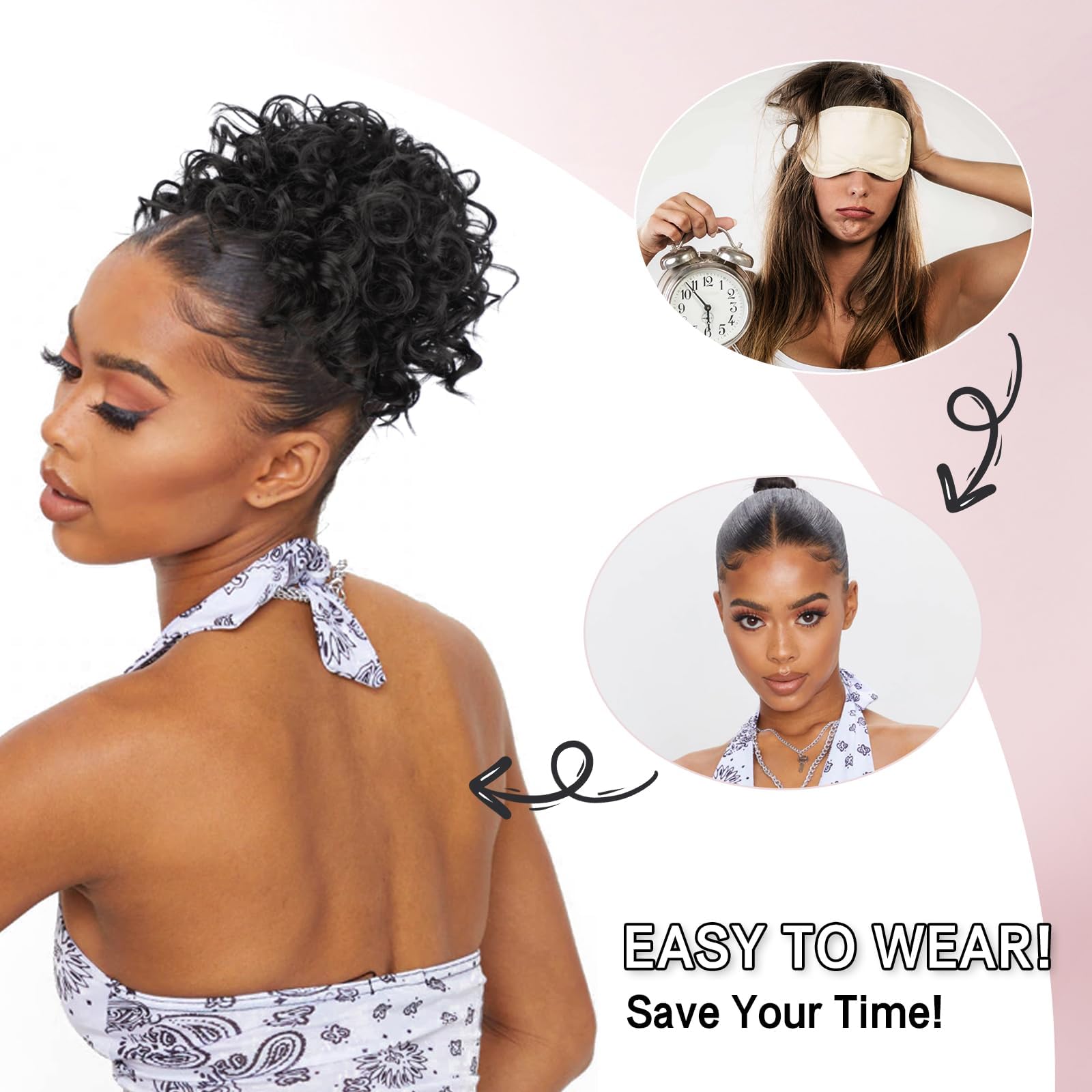 Panino per capelli disordinato Chignon grande con coulisse elastica for capelli ricci, chignon sintetico spettinato, for uso quotidiano alle feste. Parrucchino a coda di cavallo per l'uso quotidiano(1