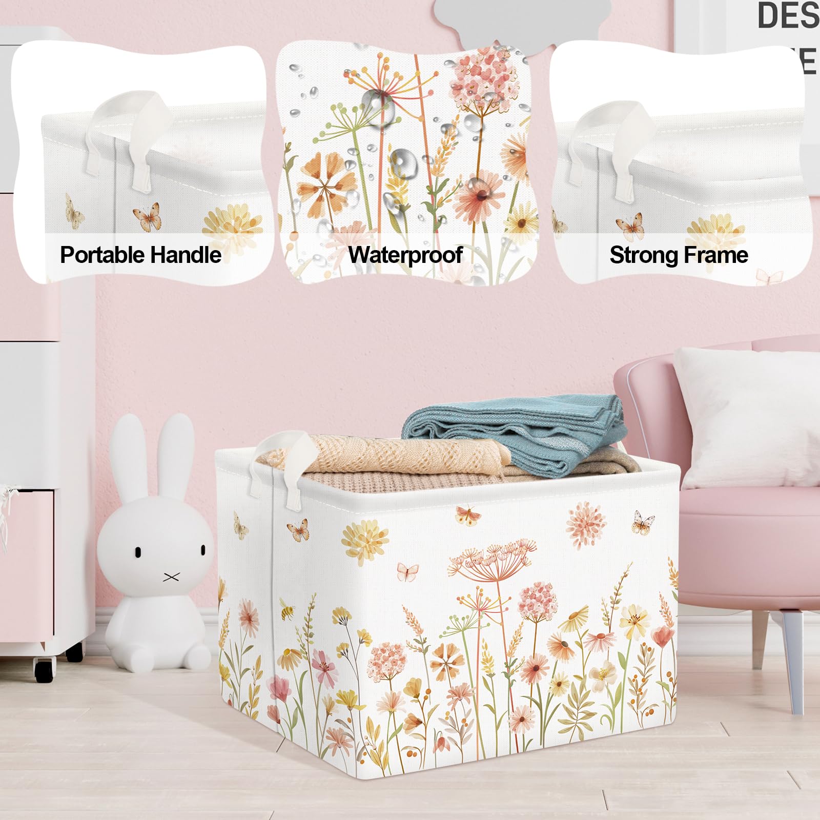 Clastyle Flower Women Girls Laundry Hamper Collapsible Clothes Kids Storage Basket Waterproof Baby Toy Box for Nursery Room Boho - Image 4