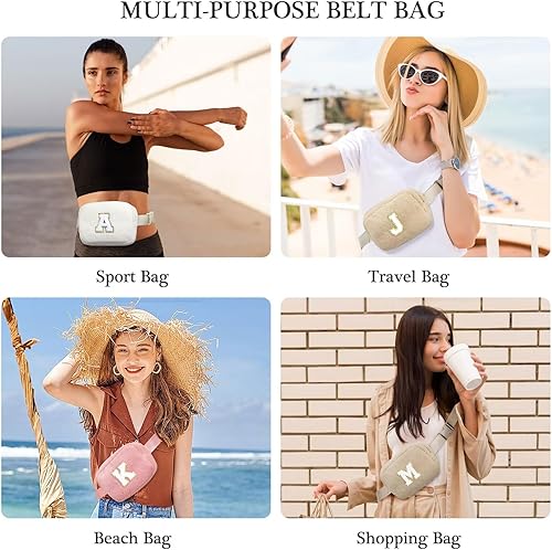 Miniatura 6 de YOOLIFE Riñoneras cruzadas con iniciales, bolsa de forro polar para mujeres y niñas, regalos de cumpleaños personalizados para mujeres,