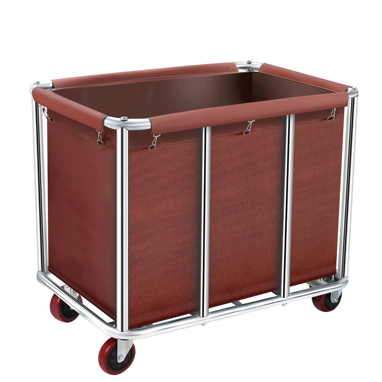 Carrello portabiancheria con ruote, 400 l, per alberghi e ospedali, cestino rimovibile in tela impermeabile, resistente in acciaio inox (marrone)