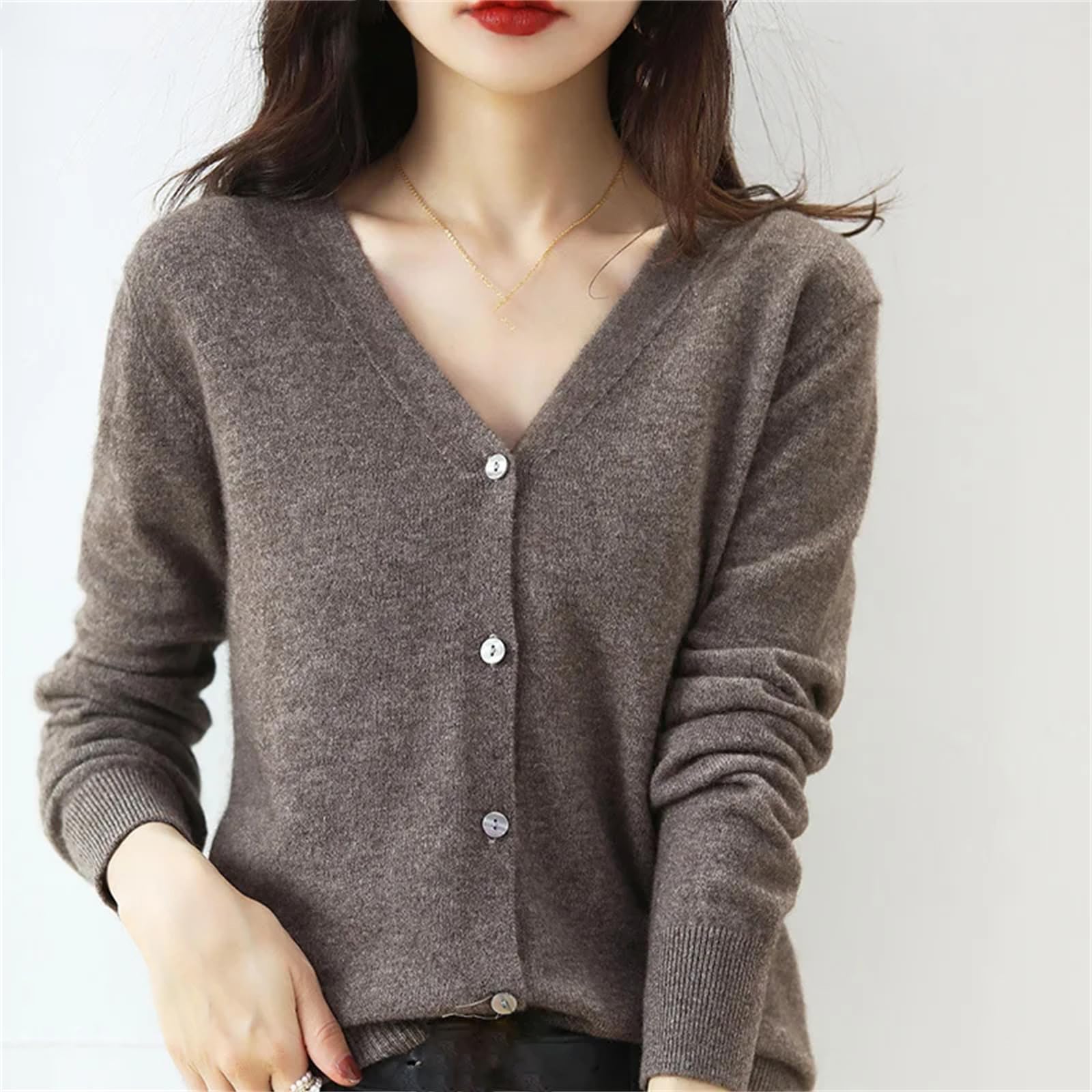 Cárdigan De Punto para Mujer, Chaqueta Larga De Manga Larga, Color Sólido, Moda Holgada, Suéter con Cuello En V Y Botones De Un Solo Pecho para Invierno