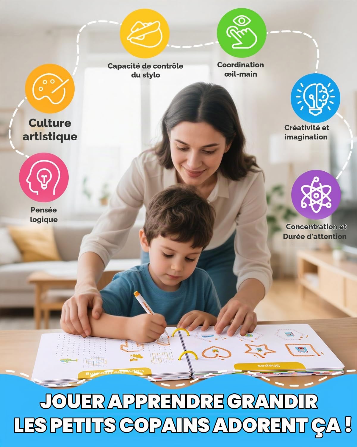 Activités d'apprentissage préscolaire, 54 pages réutilisables, livres de traçage pour enfants de 3 à 5 ans, livre d'activités pour tout-petits, cahiers d'exercices d'écriture pour la maternelle, jouet