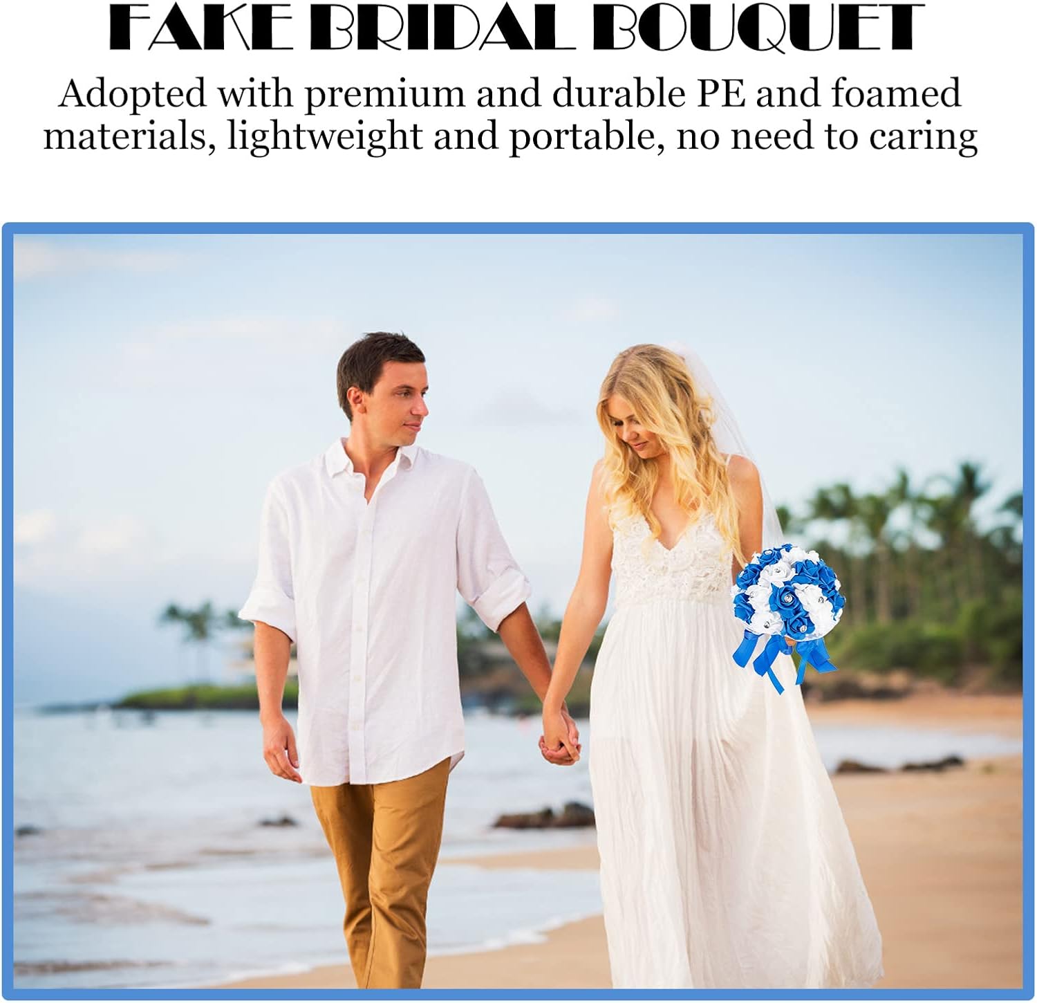 LUOZZY Artificial Wedding Flower Bouquet for Bride Hand Flower Wedding Party Supplies Photo Props (Royal Blue)