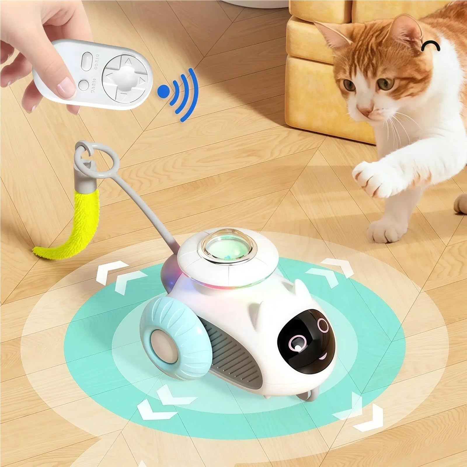 Jouet d'intérieur pour chat, télécommande intelligente automatique avec queue rechargeable LED jouet d'exercice interactif (voiture orange)