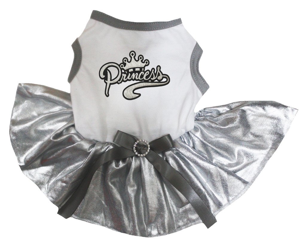 Dog Dress Pet Supply Princess T-shirt blanc et argent pour chien