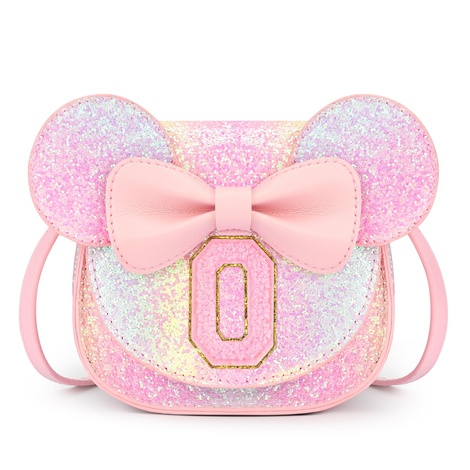 mibasies Toddler Purse 3-8 Girls, Glitter Rainbow Letter O Birthday Gift