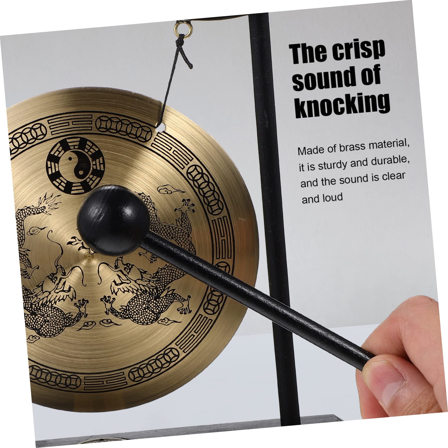 PRETYZOOM Gong De Escritorio Fengshui De Latón con Soporte Y Gong Colgante Chino Campana De Escritorio De Campana De Gong Asiática Tradicional para Decoración De La Oficina