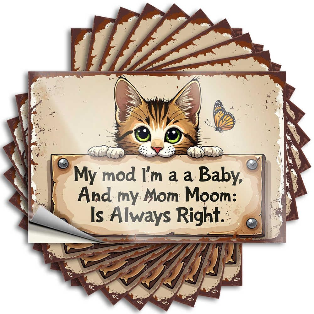 Sticker Dorm Decorations Durable Vinyl - Adorable Kitten with Butterfly: 'My Mod I'm A Baby, Mom Moom Alwa Bumper for Drinking Use(8X12CM)