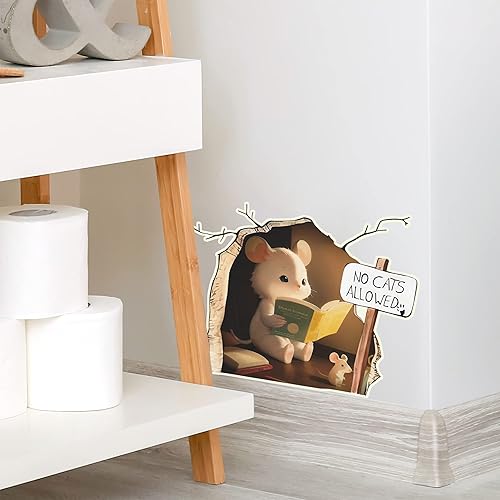 Miniatura 7 de Adhesivo de Pared 3D de Agujero de Ratón que Brilla en la Oscuridad, Adhesivo de Pared de Arte Divertido de Ratón Leyendo Libro, Despegable y