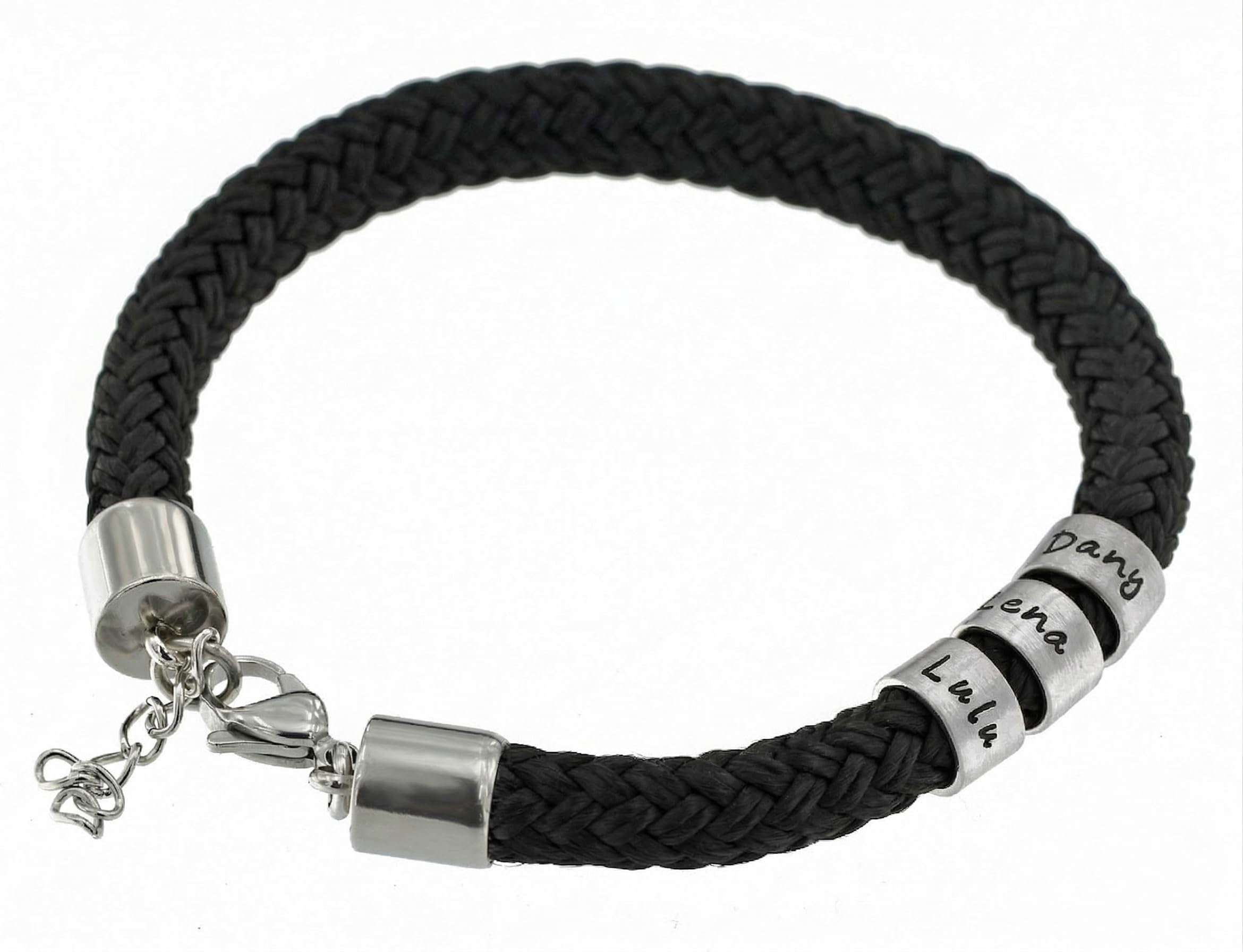 Herrenarmband mit Gravur mit Kleinen Personalisierten Beads, Segeltau Armband mit Namen Handgefertigt, Namensarmband, Männerarmband mit Namen, Edelstahl