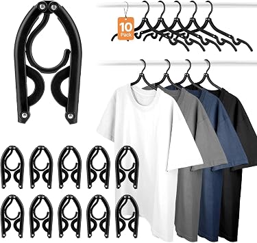 HOUSE DAY Black Travel Hangers 10 Pack, Foldable Hangers for Cruises
