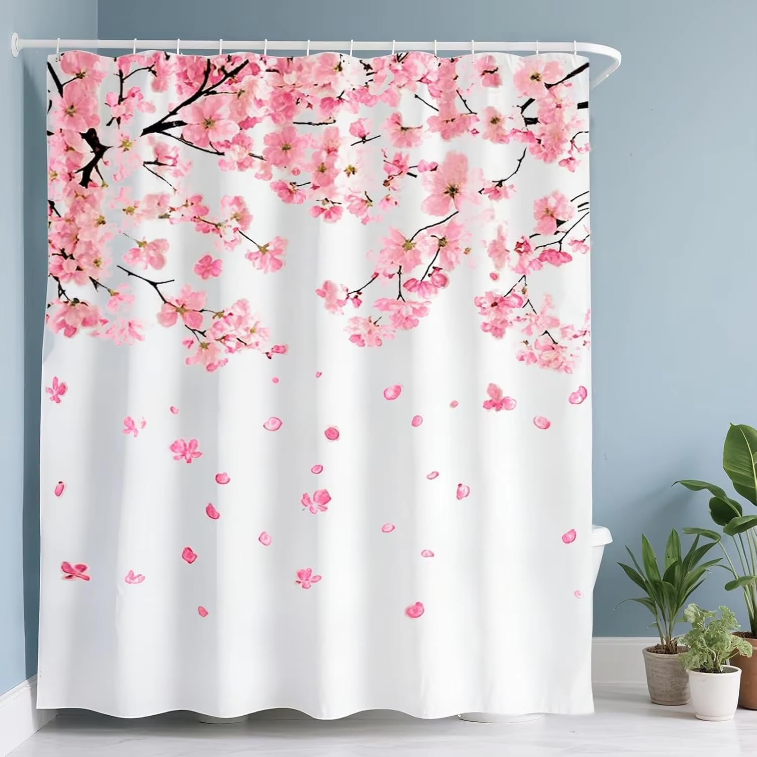 Rideaux de douche à fleurs de cerisier roses imperméables 120x200