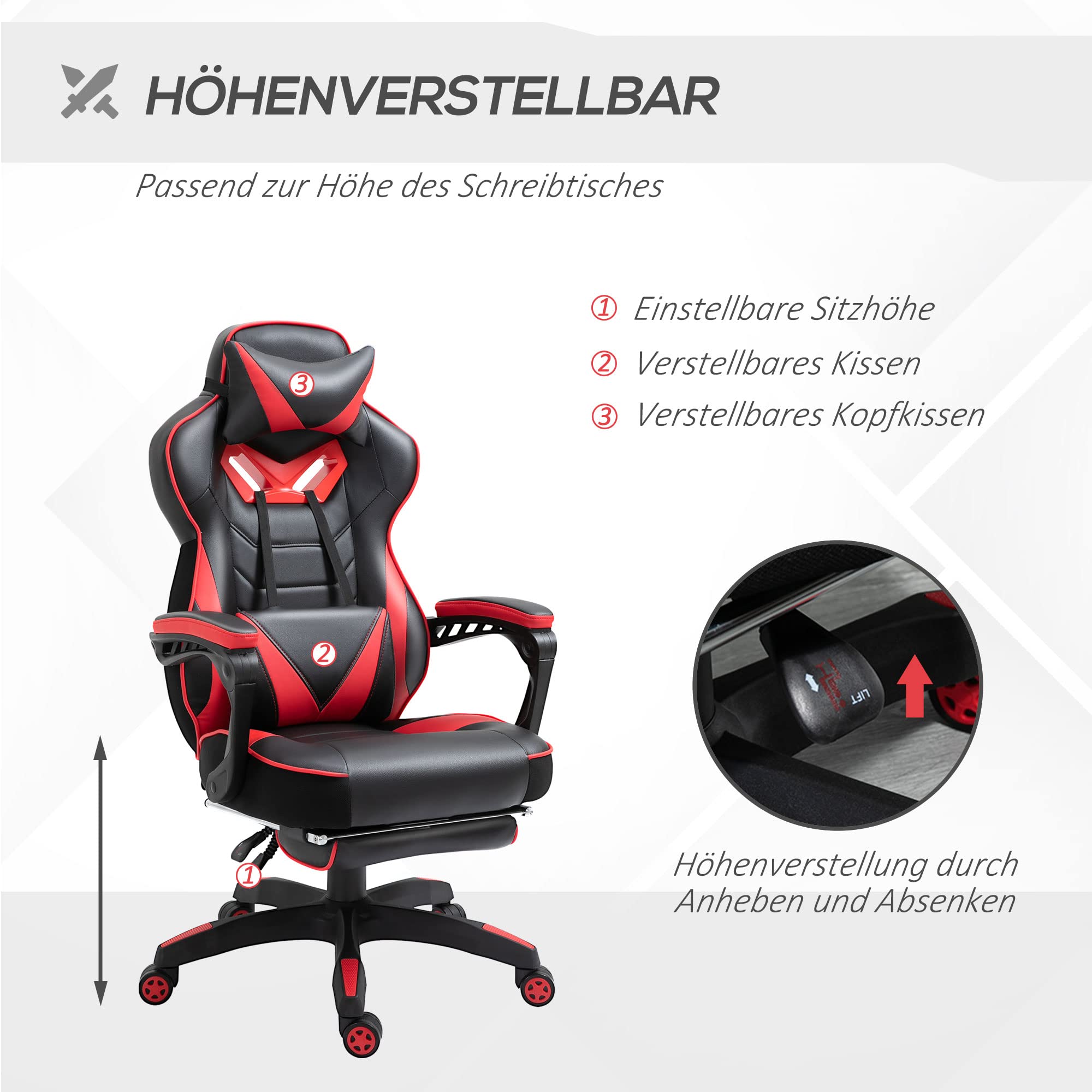 Vinsetto bureaustoel kantoorstoel gaming stoel draaistoel ergonomisch met wipfunctie in hoogte verstelbaar ruitpatroon modern elegant luxe PU leer
