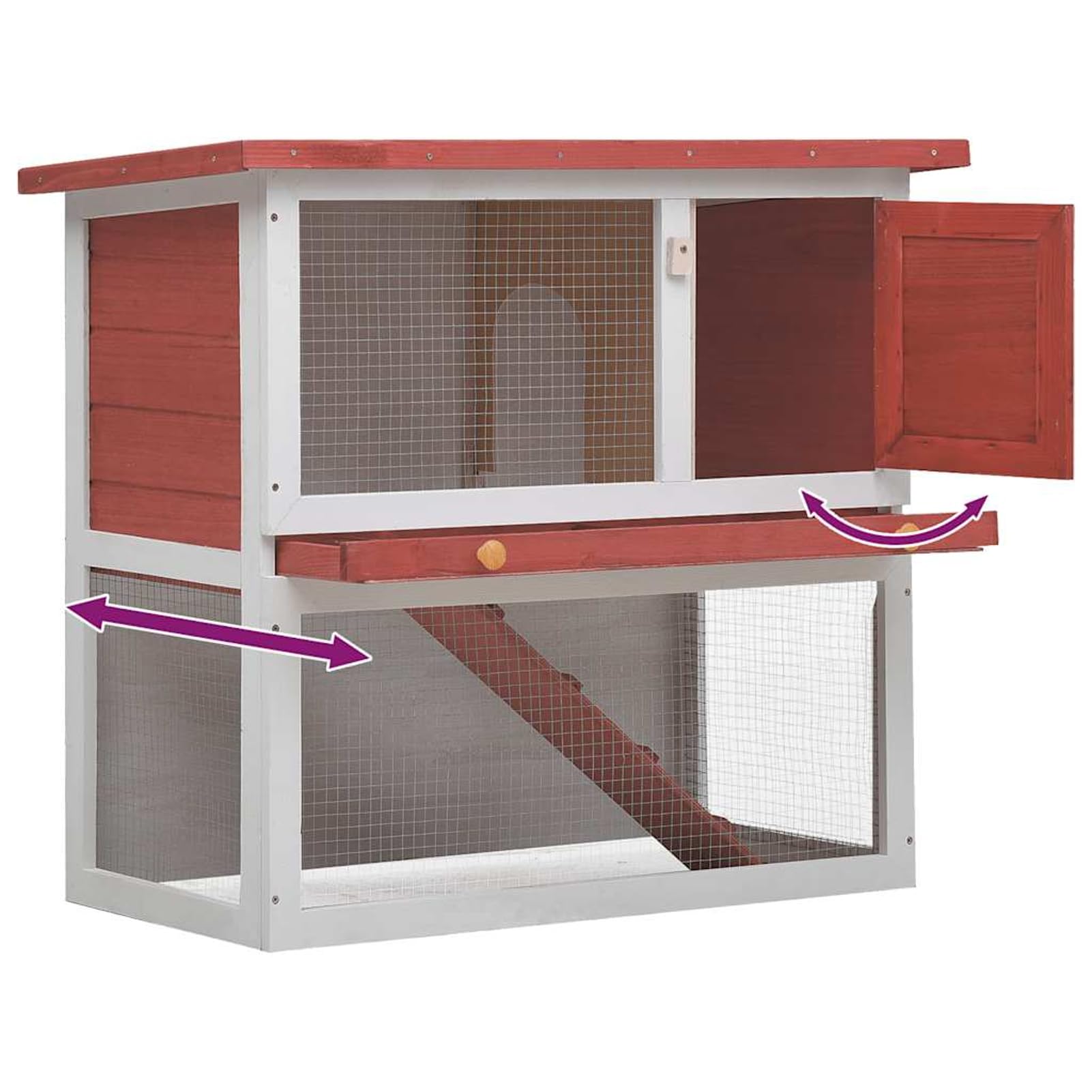 Homgoday Conejera de madera roja de 1 puerta para exteriores, conejera y corral, conejera de conejos, conejera de madera al aire libre, jaula para animales pequeños, jaula para mascotas, jaula para