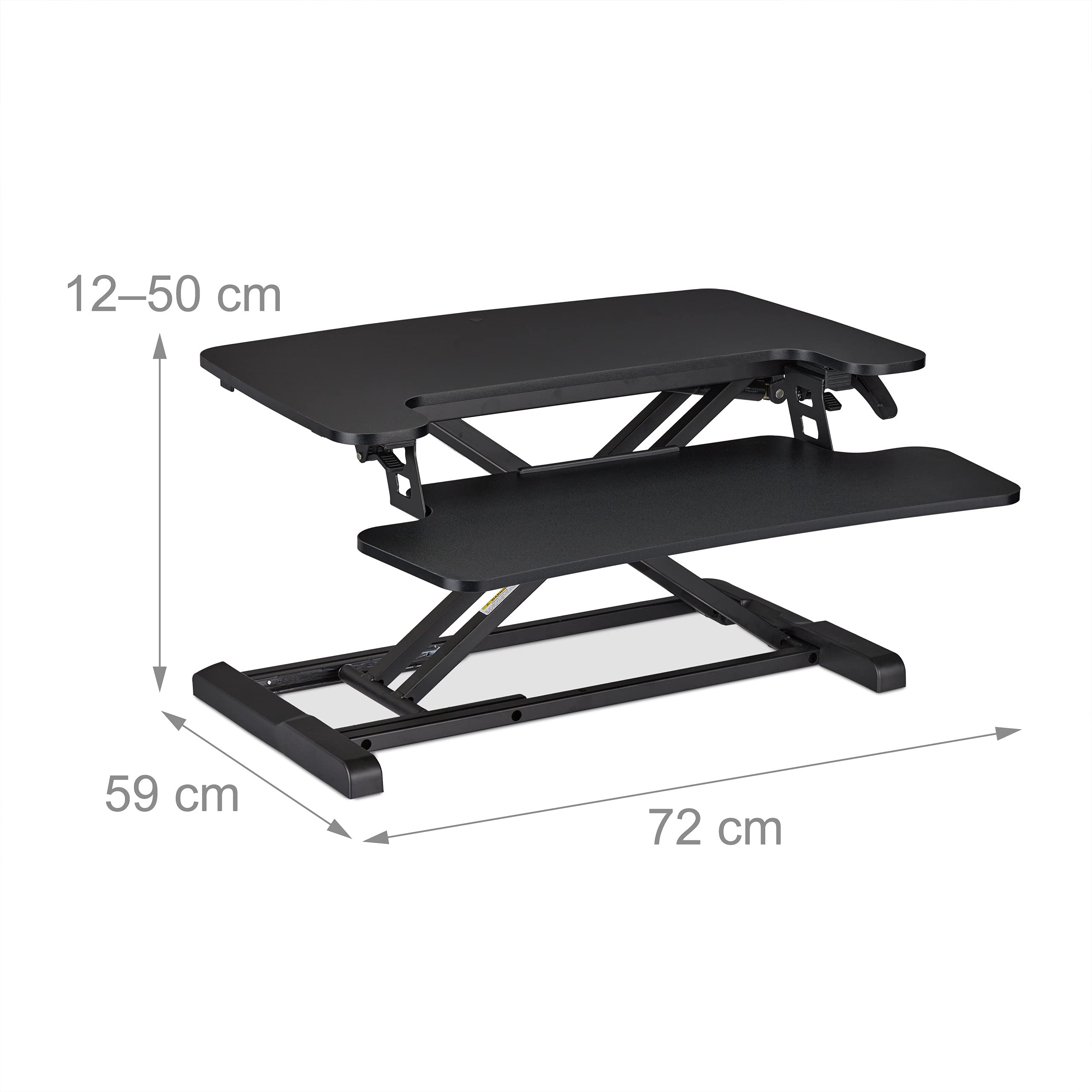 Relaxdays Höhenverstellbarer Schreibtischaufsatz, mit Tastaturablage, Sitz-Steh-Schreibtisch, BxT: 72 x 59 cm, schwarz