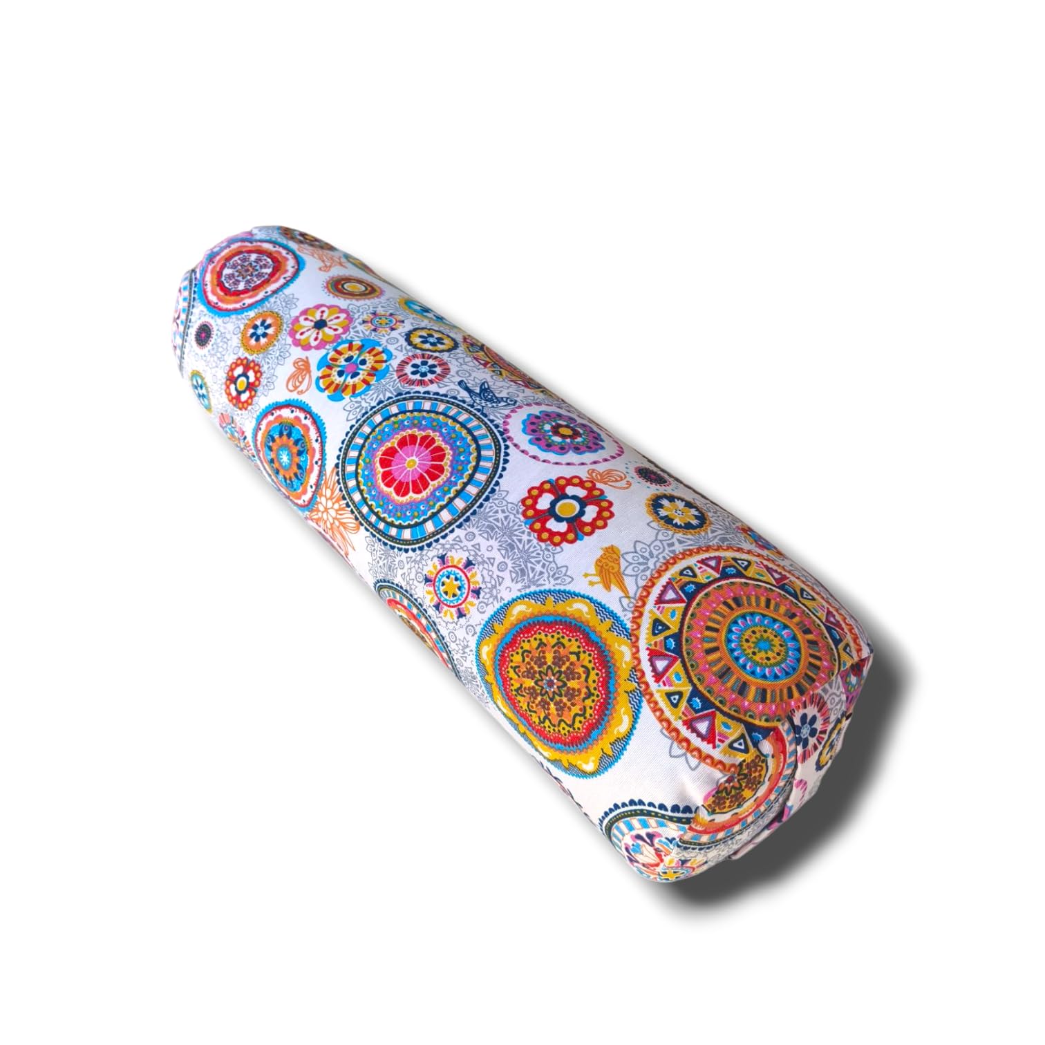 Cylindryczny bolster do jogi "Mandalas Maya" poduszka do jogi, zdejmowana i nadająca się do prania poszewka, wypełnienie z organicznej piłki orkiszowej, uchwyt do noszenia, 62 x 20 cm