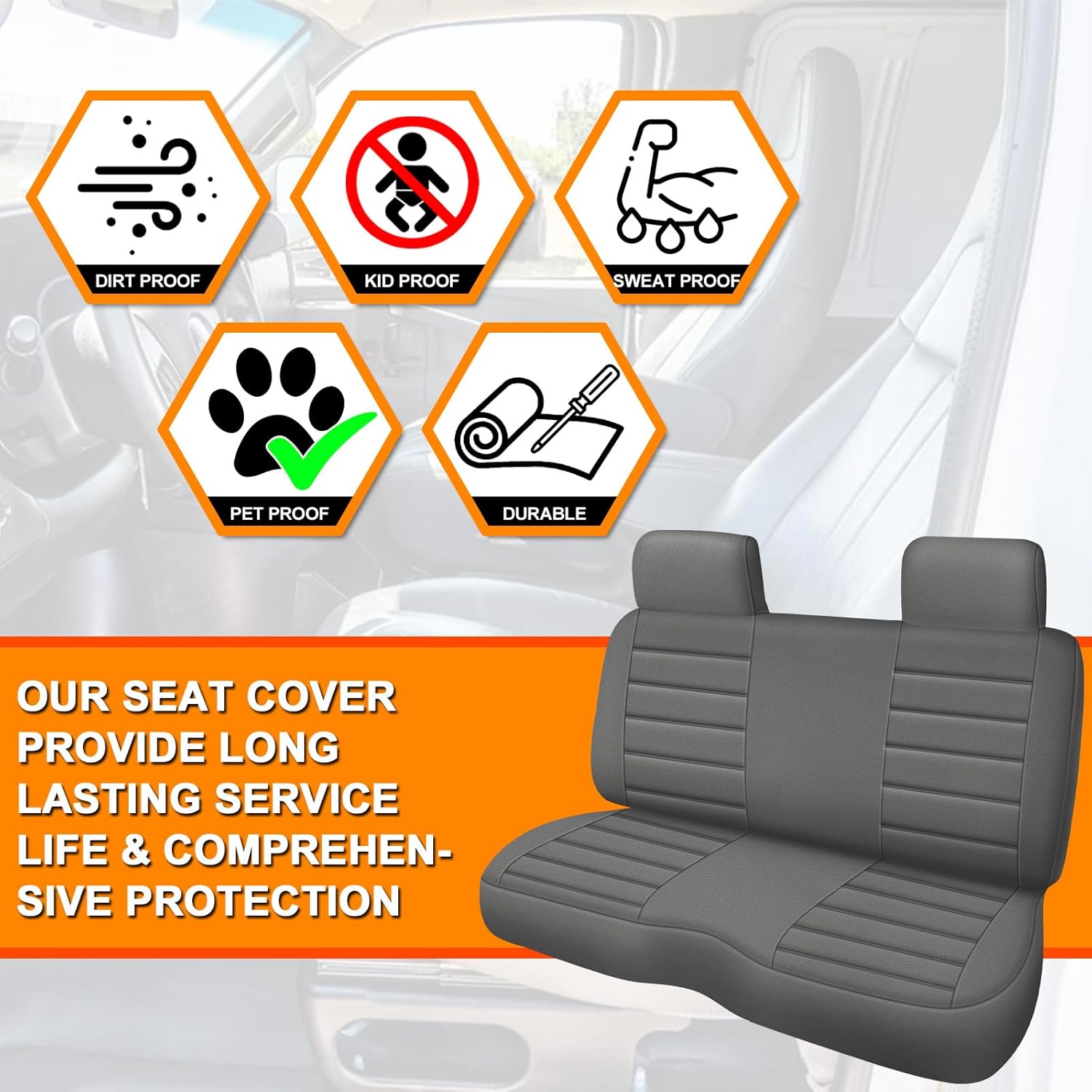 Truck Seat Cover Compatible with 1995-2004 Toyota Tacoma Front Bench Seat with Molded Headrest and Small Notched Cushion, Knitted Fabric