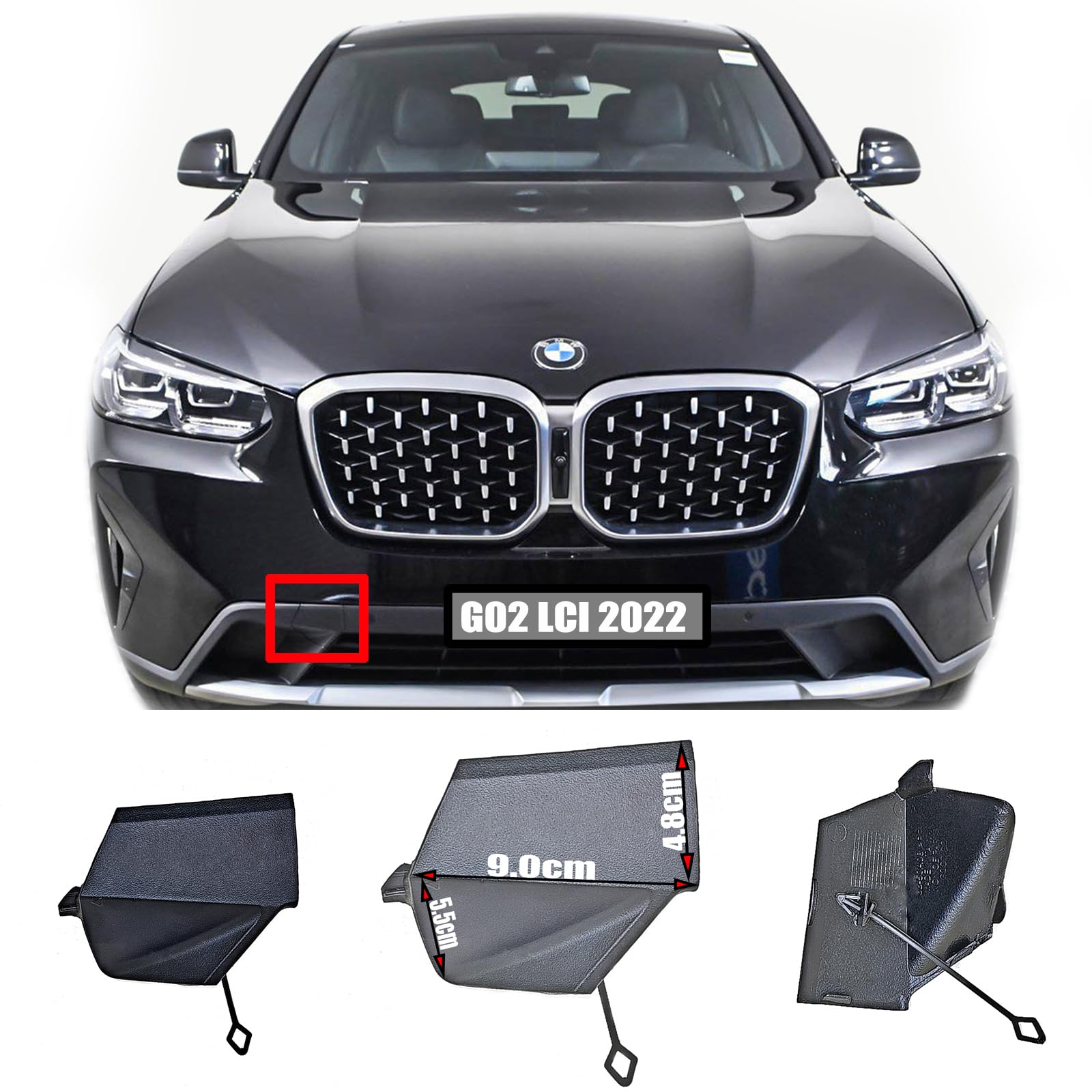 Front Tow Hook Cover For BMW X3 2015-2017 Models | Trailer Eye Cap Replacement #51117338474 - View #2
