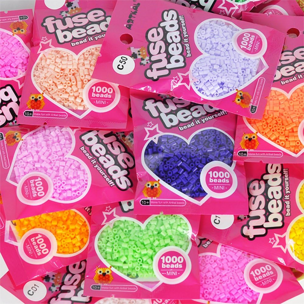 ARTKALMini Fuse Beads 1000 Pieces Mini Melty Beads Mini Fusible Beads, 90 Colors, 90 Pack