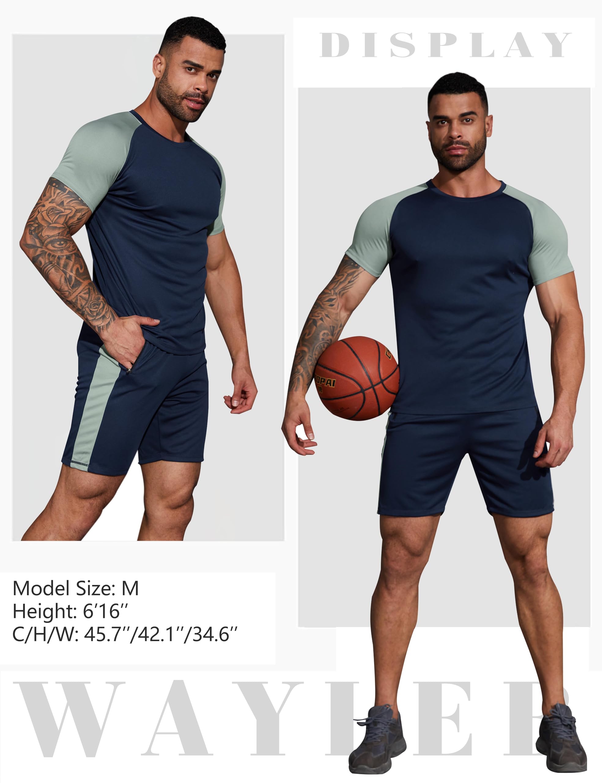 Wayleb Tuta Uomo Completa Set Tute Estiva T-shirt Collo Arrotondato e Pantaloncini, Set Sportivo Palestra da Abbigliamento Uomo Traspirante Tasche e Coulisse S-XXL