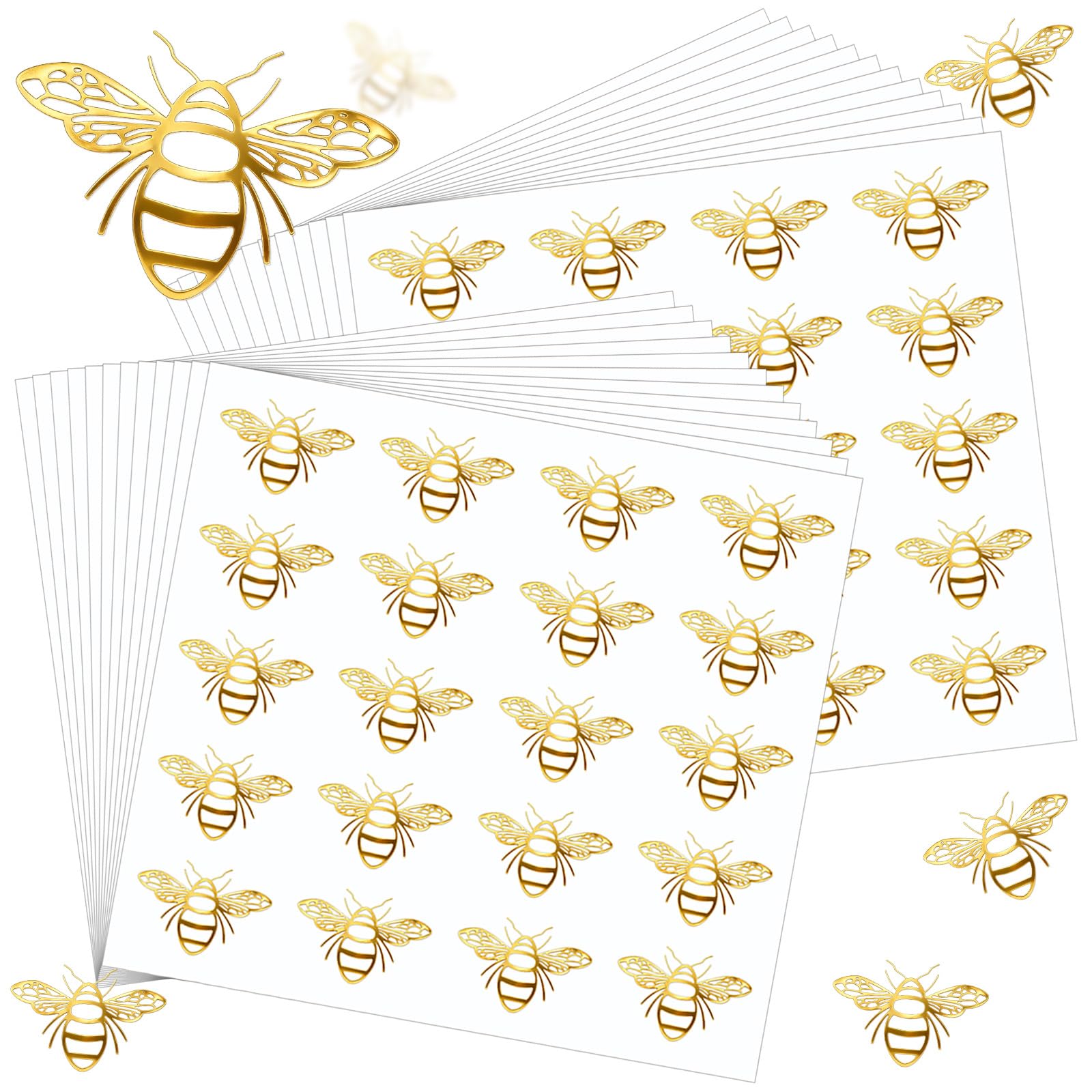 480Pcs Bee Stickers Gold Foil Envelope Seal, Clear Self-Adhesive Bee Labels Card Craft Spring Summer Party Favors