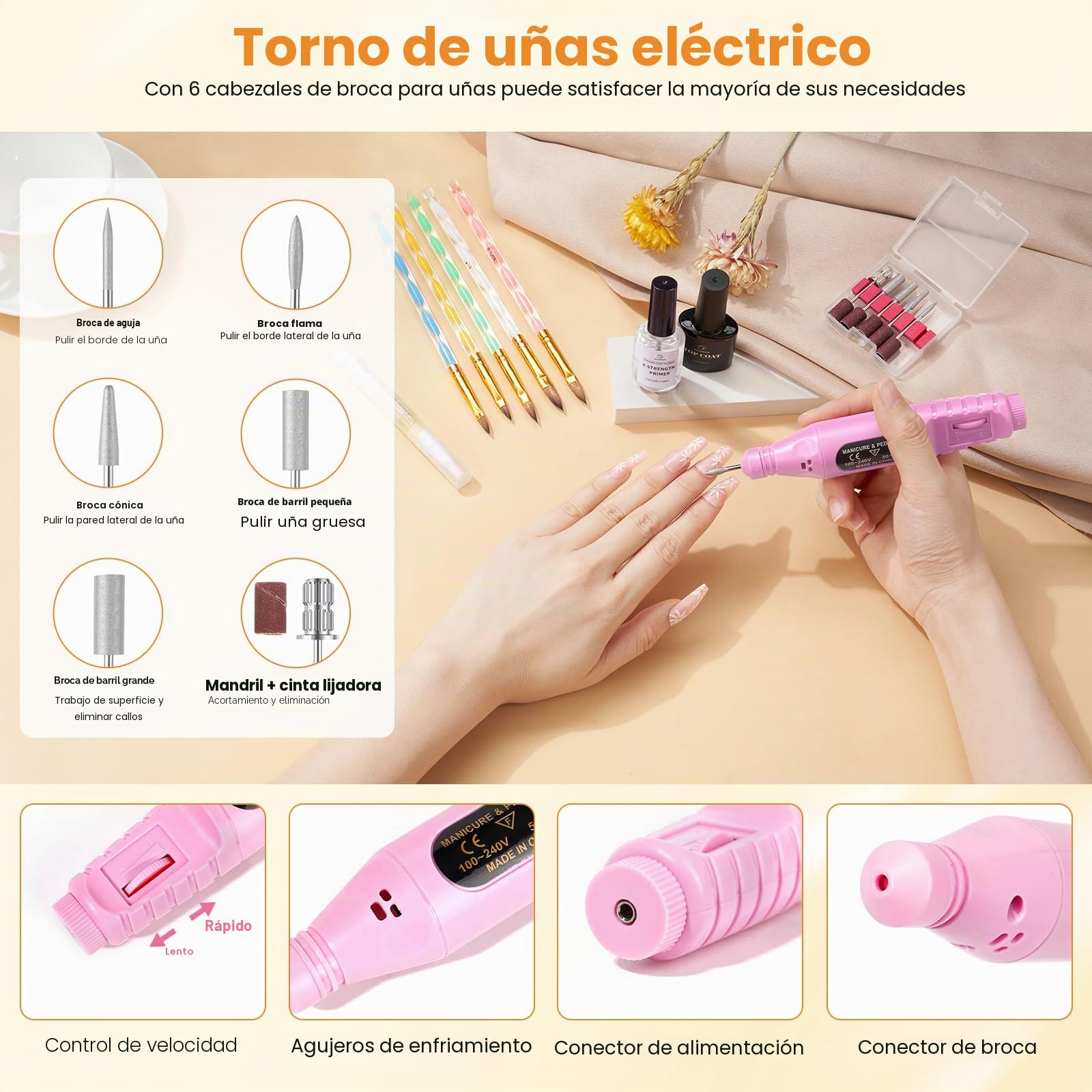 Yokilly Kit Uñas Acrilicas Completo: Acrilico Para Uñas con UV Lámpara ,Mano Para Practicar,Limador De Uñas Electrico - Kit Uñas Semipermanentes Gel Polvo Acrilico Para Uñas con Bolsa Rosa (Plateado)