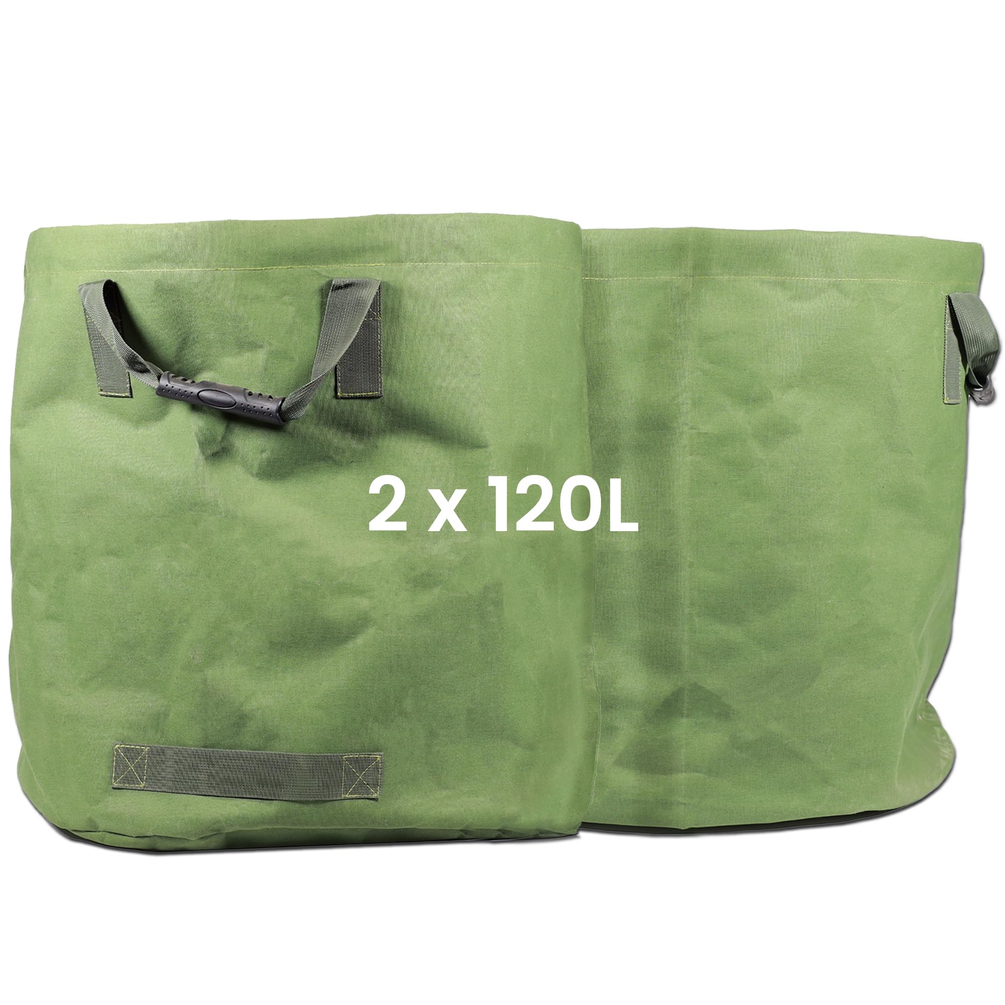 Doppelte 120 -L -Wachspanner -Gartenbeutel - sehr langlebiger und wetterfester Sammlungsbeutel, bestehend aus militärischer Leinwandmaterial für Gartenabfälle