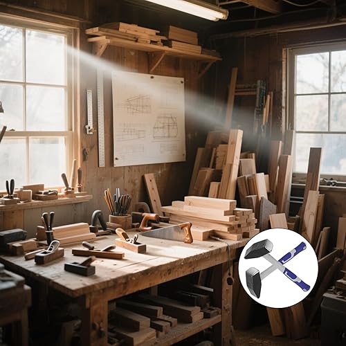 Miniatura 5 de HOIGON Paquete de 2 martillos de herrero de 4.5 libras, martillo cruzado con mango de fibra de vidrio que absorbe los golpes para procesamiento de