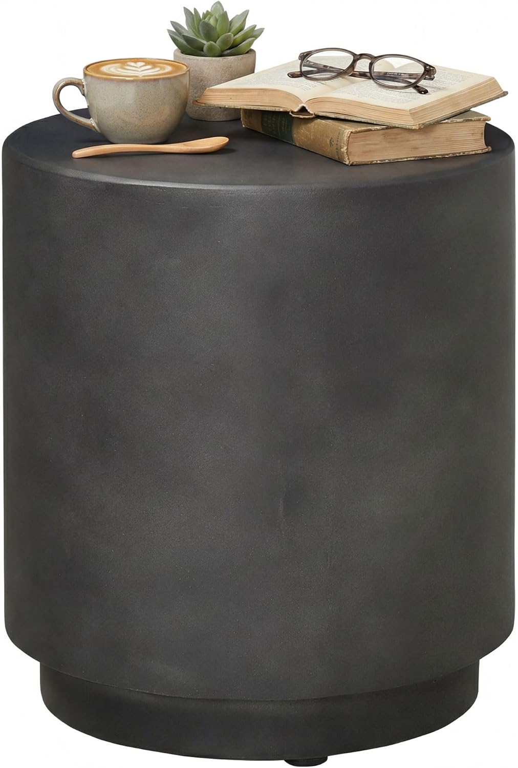 HOMCOM Concrete Finish Side Table, Lightweight Accent Table, 17" Patio Round Stump End Table with 4 Adjustable Feet for Indoor, Outdoor, Charcoal Grey