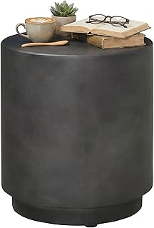 HOMCOM Round Side Table, Lightweight Accent Table with Concrete Finish, End Table with 4 Adjustable Feet for Indoor, Outdoor, Dark Gray