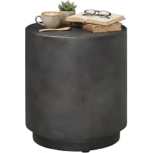 HOMCOM Outdoor Side Table, Round Small End Table with Concrete Finish for Indoor, Patio, Backyard, Pool, Porch, Garden, Lawn, Dark Gray