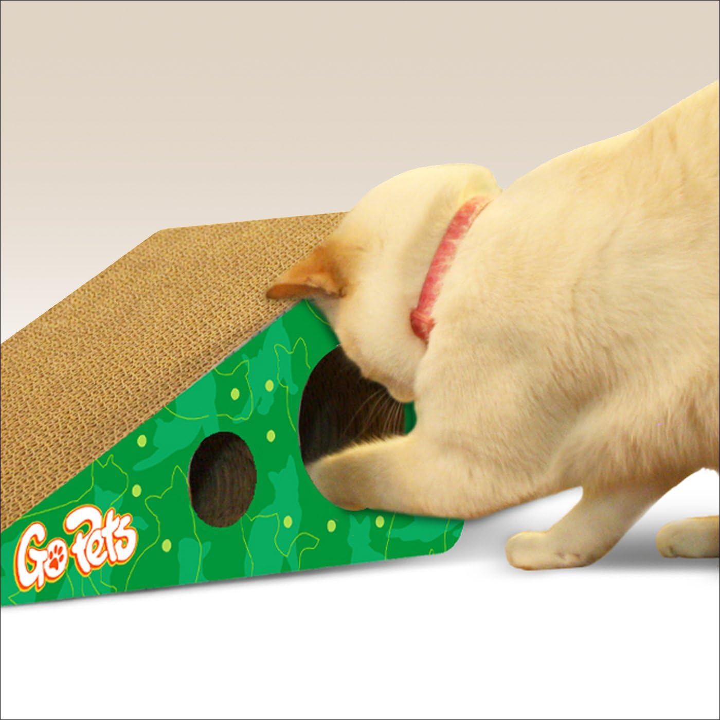 GoPets Premium Cat Scratcher, Wedge Shaped Corrugated Cardboard is Reversible Lasts 2X Longer Includes 1 Pack Catnip, Natural Incline More Ergonomic Than Scratching Post, Cutouts to Hide Toys : Pet Supplies