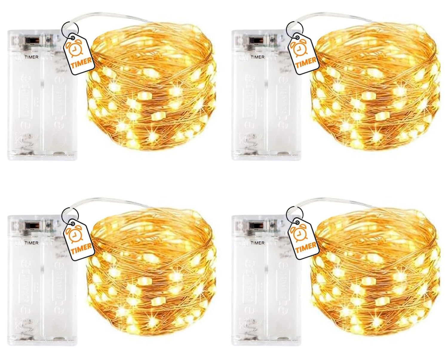 DALMALIN 4 Pack Battery Fairy Lights Indoor with Timer, 3M 30LED String Lights Battery Operated, Waterproof Copper Wire Christmas Lights for Outdoor Bedroom Party Wedding Decorations, Warm White