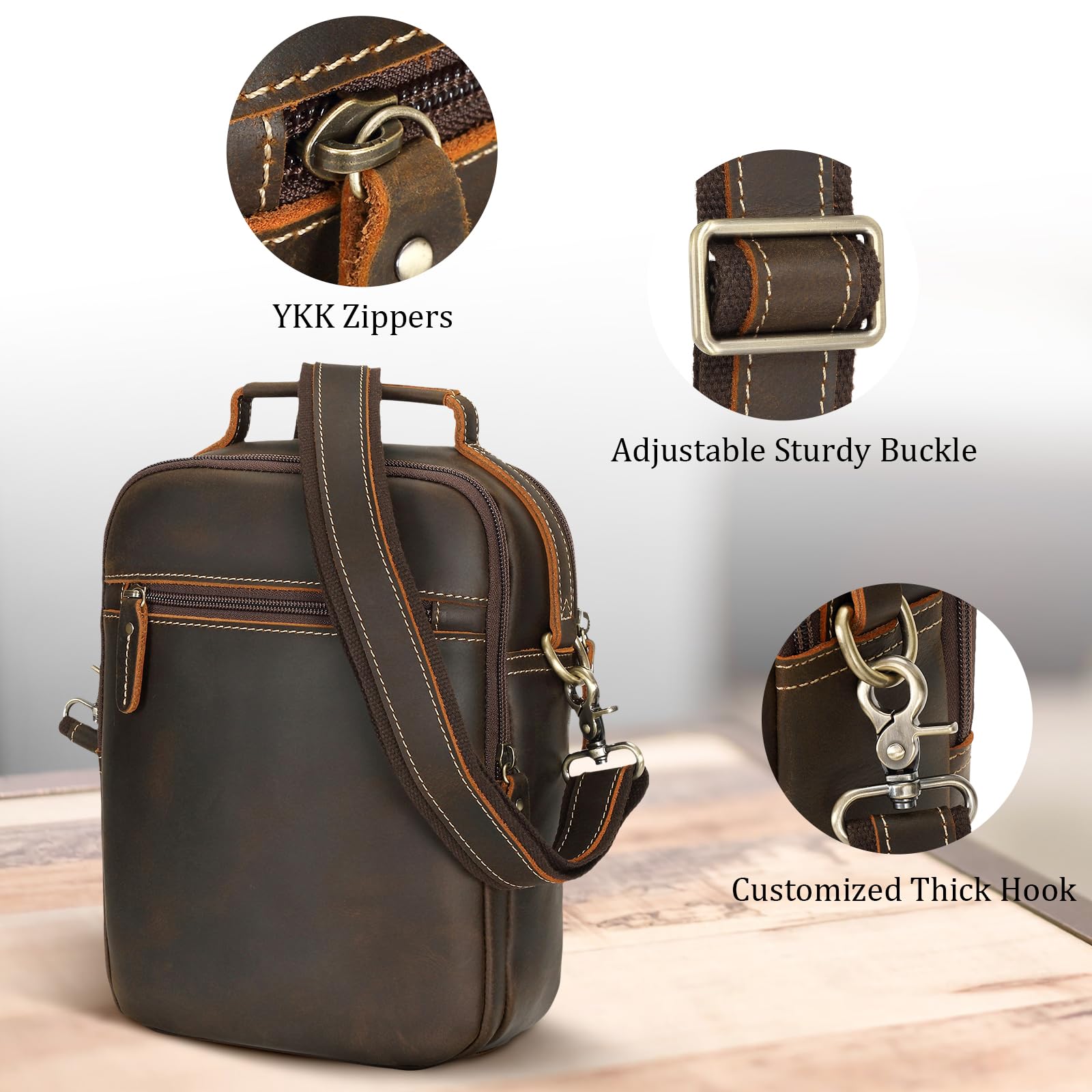 Polare Italienische Kuriertasche aus Vollnarbenleder, Vintage, Brust, Schultertasche, Crossbody-Tasche, lässig, Business-Handtasche für Herren
