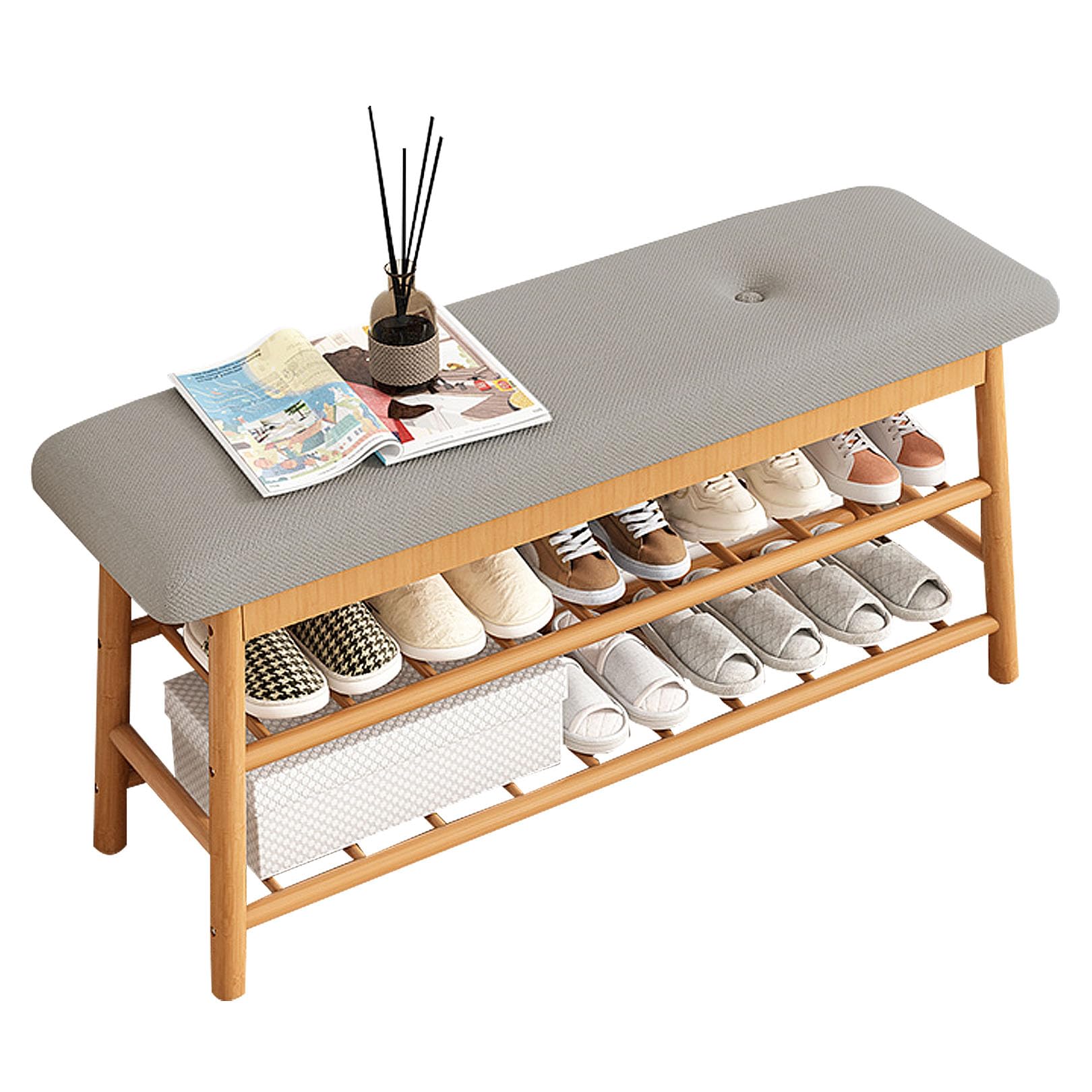 LWJSOCP Wooden Shoe Storage Bench with Upholstered Seat, Foldable Shoe nizer with Storage Shelf, Stylish Shoe Rack for Entryway and Hallway, Space-Saving Design